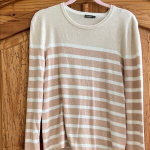 J. McLaughlin Cream and Tan Striped Sweater Cozy and comfortable